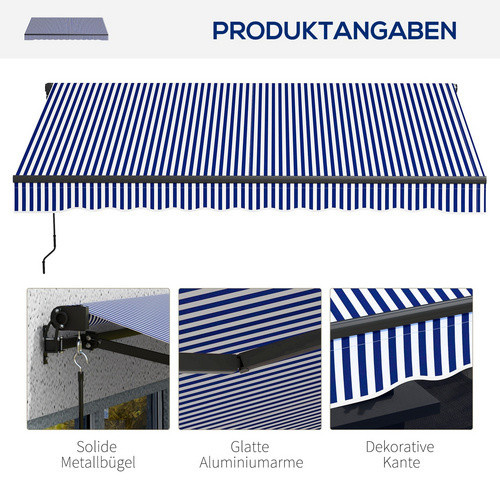 Outsunny Balkonmarkise aus Polyester und Aluminium in Blau-Weiß mit Handkurbel, B: 295 cm, H: 247 cm, T: 23 cm - Bild 2
