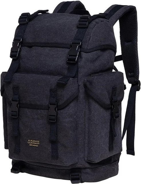 KAUKKO Vintage Canvas und Leder Rucksack für Laptop und Reisen in Schwarz, Beige, Grün oder Anthrazit - Bild 1