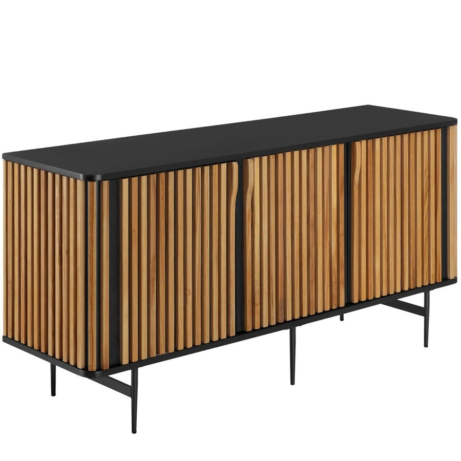 tectake Sideboard mit Lamellendesign und Soft-Close-Schubladen, Holzkorpus, Schwarz-braun, B: 156 cm, T: 45,5 cm, H: 74 cm - Bild 2