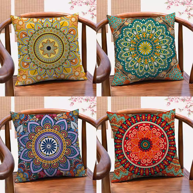 VIKAMA Kissen-Set im Boho-Ethno-Stil, quadratische Dekokissen mit Grafik-Design, Mehrfarbig, B/B: 30 x 30 cm - Bild 1