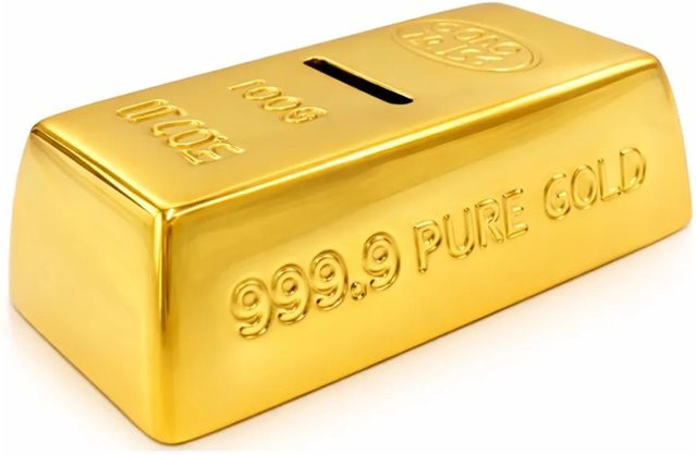 Dekohelden24 Sparfigur Sparburg Goldbarren Spardose aus Keramik in Gold, B/T/H: 16 x 9 x 5 cm - Bild 1