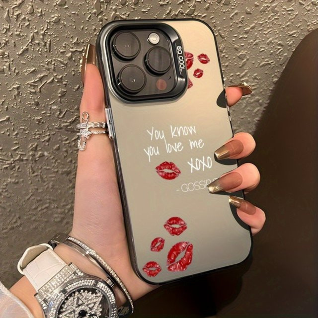 Handyhülle mit Lippendruck-Laser-Design für Apple iPhone 17, 16, 15 Pro Max Plus in Schwarz - Bild 1