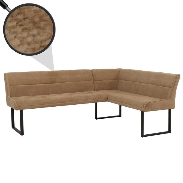 Eckbank MCW O81 Esszimmerbank aus Chenille Stoff und Metall in Hellbraun, B/T/H: 210 x 159 x 84 cm - Bild 1