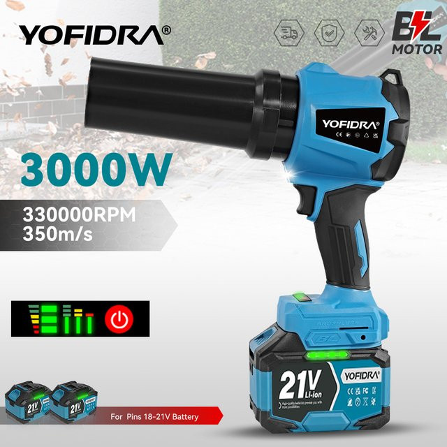 Yofidra Bürstenloser Elektrischer Turbo-Gebläseventilator Handgehaltener Laubbläser und Staubblasgerät in Blau für Makita 21V Akkupins - Bild 1