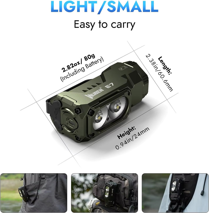 WUBEN E7 Mini-Taschenlampe mit 1800 Lumen, wiederaufladbare EDC-Taschenlampe mit Magnet und Typ-C, Farbe: Armeegrün - Bild 5