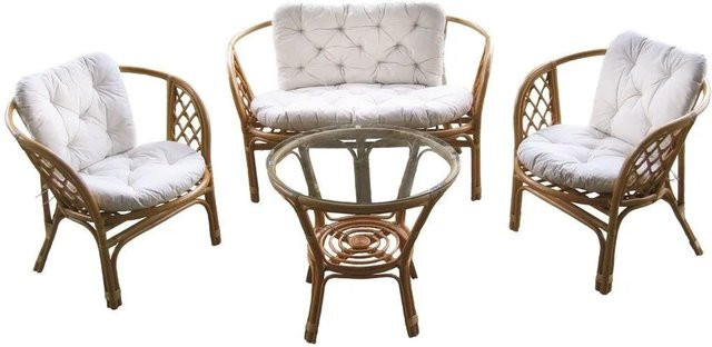 Lex 4-teilige Gartensitzgruppe Bahama aus Echt Rattan in Beige inklusive Auflagen - Bild 1