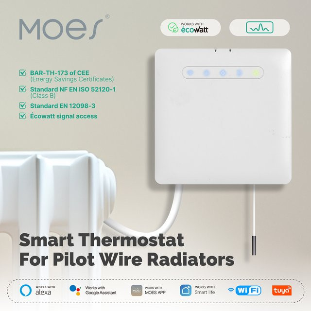 Moes Smart Wifi Thermostat mit App-Steuerung und Ecowatt Stromüberwachung, kompatibel mit Alexa und Google Home, Weiß - Bild 1