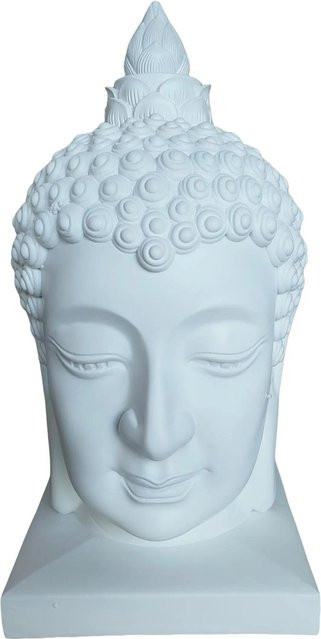 Relaxdays Buddha Kopf aus Polyresin in Weiß, wetterfest, H: 60 cm, B: 30 cm, T: 30 cm - Bild 1