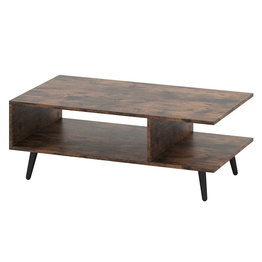 Costway Couchtisch mit Stauraum in Braun, moderner 2-stufiger Wohnzimmertisch aus Holz und Metall, Rechteckig, B/T/H: 126 x 45 x 45 cm - Bild 2