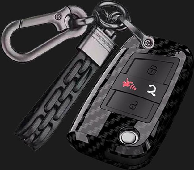 Carbon-ABS Autoschlüsseletui für VW Volkswagen MK7 Golf 7 GTI, Klappbare Fernbedienungsabdeckung mit Schlüsselanhänger, Schwarz - Bild 1