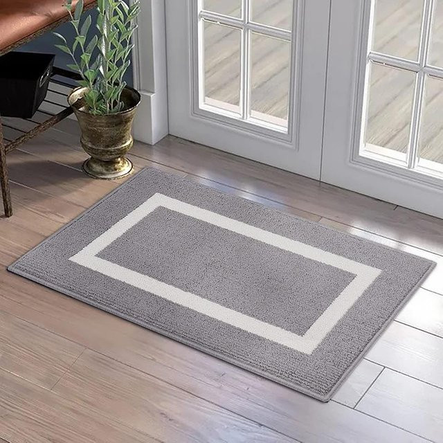 Moderne geometrische Fußmatte aus Polypropylen in Grau, rutschfest und schmutzabweisend, B/B: 80 x 120 cm - Bild 1