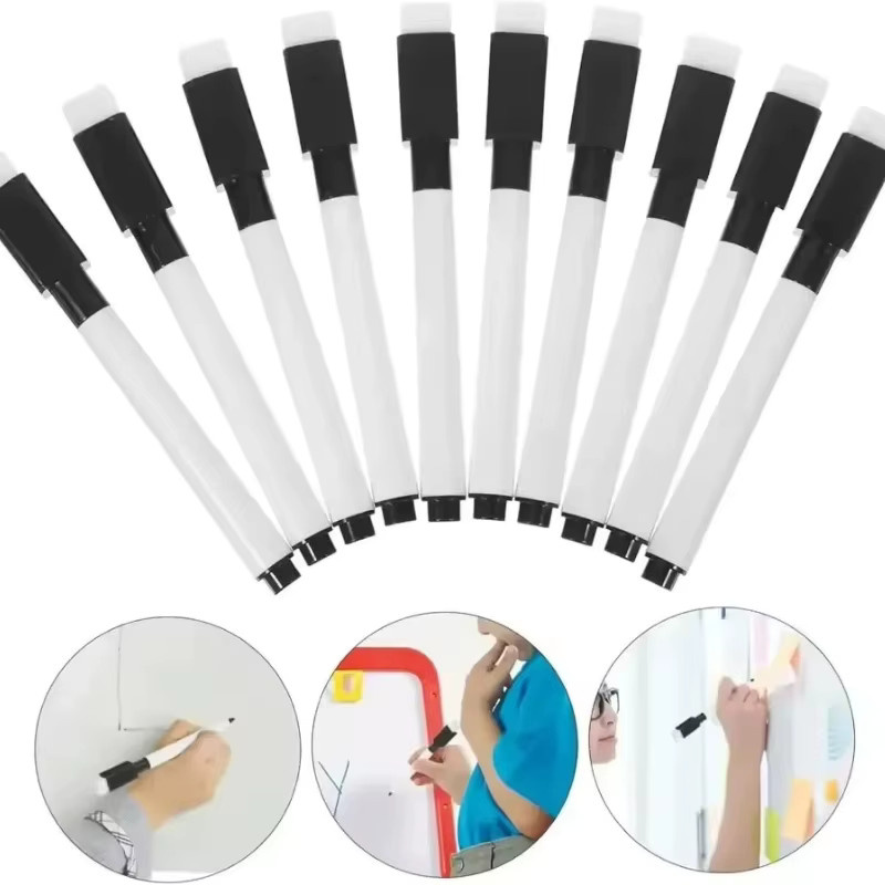 Magnetische Whiteboard-Marker mit integriertem Radiergummi und Bullet-Spitze in Weiß - Bild 2