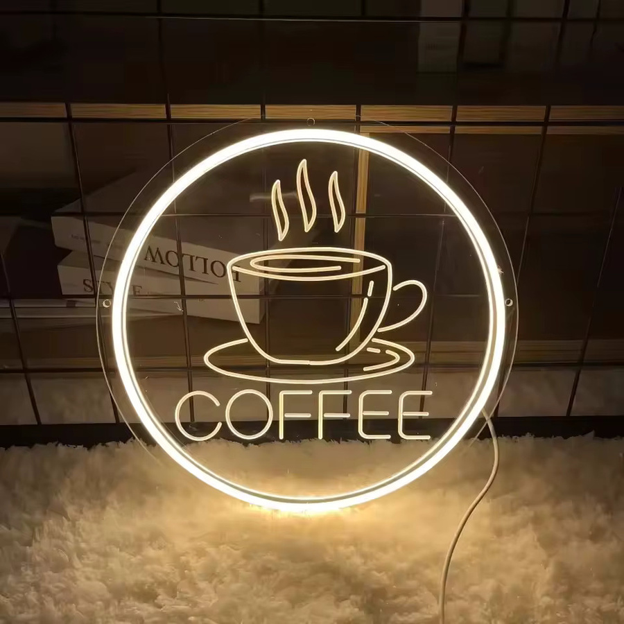 Moderne Kaffee-Leuchtreklame als Neon-LED-Wandschild für Café, Restaurant oder Zuhause in transparentem Design - Bild 2