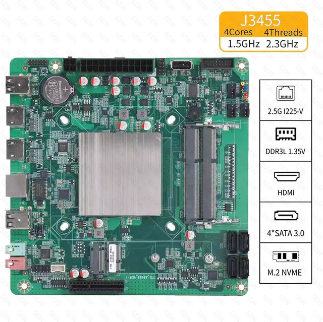 SZJN Mini-ITX Motherboard NAS-Set mit DDR3L RAM, 6x SATA3.0, M.2-NVME und 2.5G RJ45 I226-V Ethernet in Grün - Bild 1