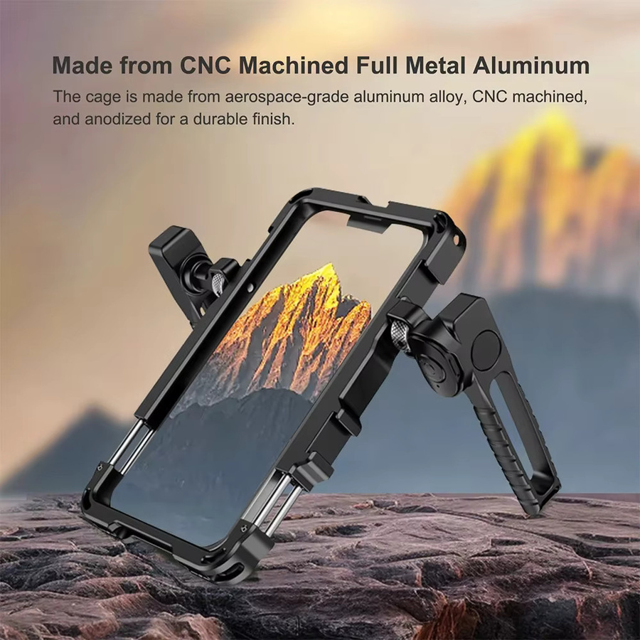 Universelles Smartphone-Video-Rig aus Aluminiumlegierung in Schwarz mit 360-Grad-Drehfunktion, verstellbaren Griffen und 52mm Filteradapter für iPhone 17 Pro Max - Bild 2