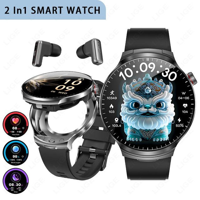 LIGE Smartwatch, Schwarz, Silikon, Herren, 1,85 Zoll - Bild 1