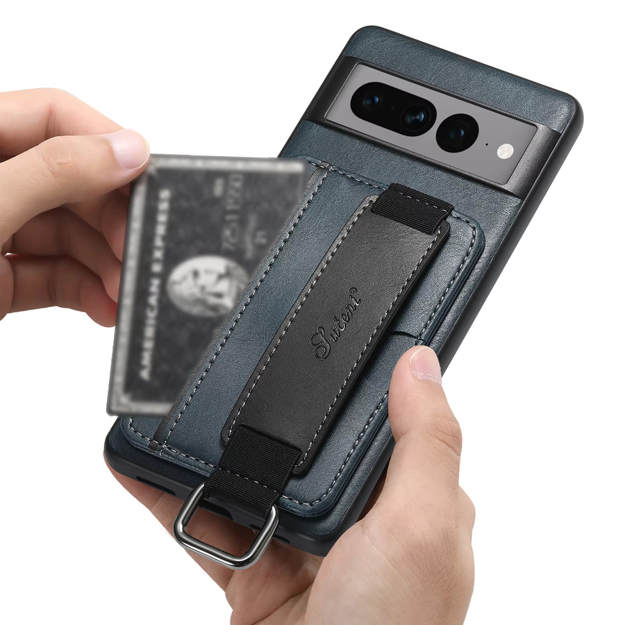 SUTENI Handyhülle aus Kunstleder mit Handgelenkschlaufe, Ringschnalle und Kartenhalter für Google Pixel 10 Pro XL 9 8A 7 6 in Schwarz - Bild 3