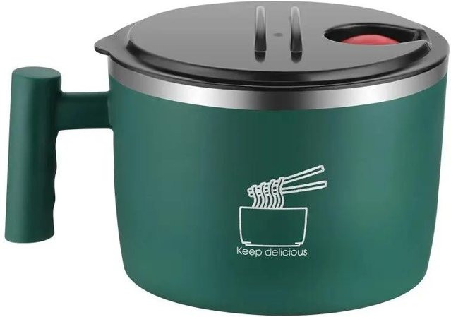 Bestbags Instant-Nudelschüssel aus Edelstahl mit Deckel und tragbarer Abtropfschale in Grau - Bild 1