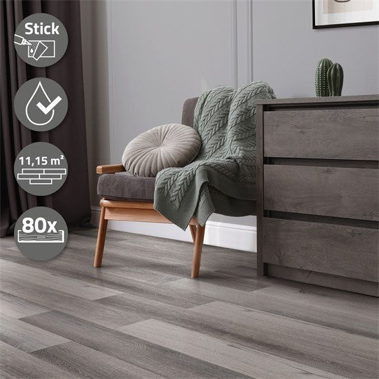 ML-Design PVC Klebevinylboden in Kiefer Grau, 5er Set, Breite: 15,3 cm, Dicke: 2 mm - Bild 1