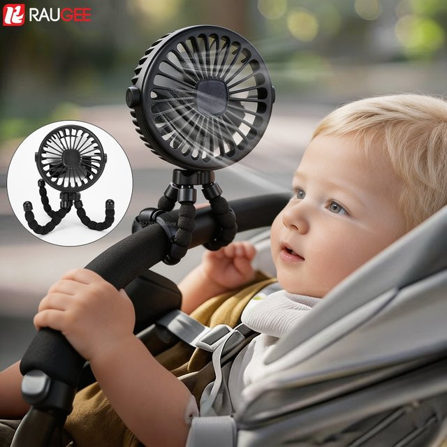 Mini Tragbarer Kinderwagen-Ventilator von ragee in Blau, USB Aufladbar mit 360 Grad Drehbarkeit und flexiblem Stativ - Bild 1