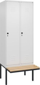 C+P Spind Classic PLUS Garderobenschrank mit Sitzbank, 2 Abteile, Farbe: Grau, B/T/H: 212 x 80 x 81,5 cm, mit Sicherheits-Drehriegel, 4 Garderobenhaken und mittiger Trennwand - Bild 1