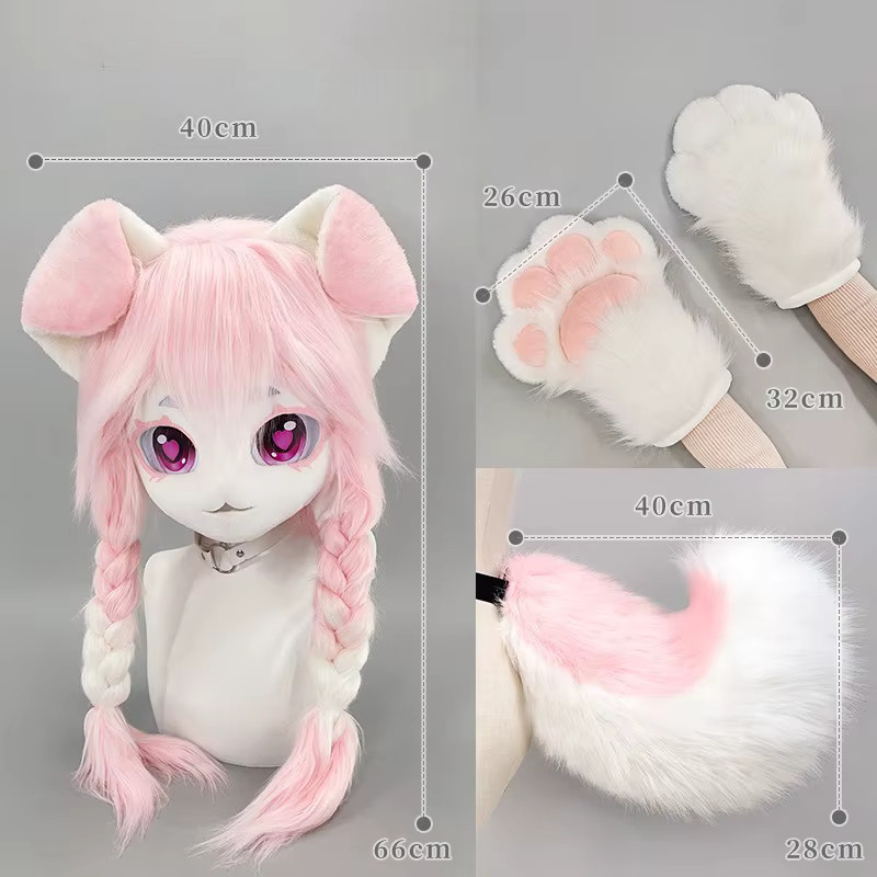 Fursuit Cosplay Kostüm Hund, Kopfmaske, Pfoten, Handschuhe, Schwanz, Set - Bild 2