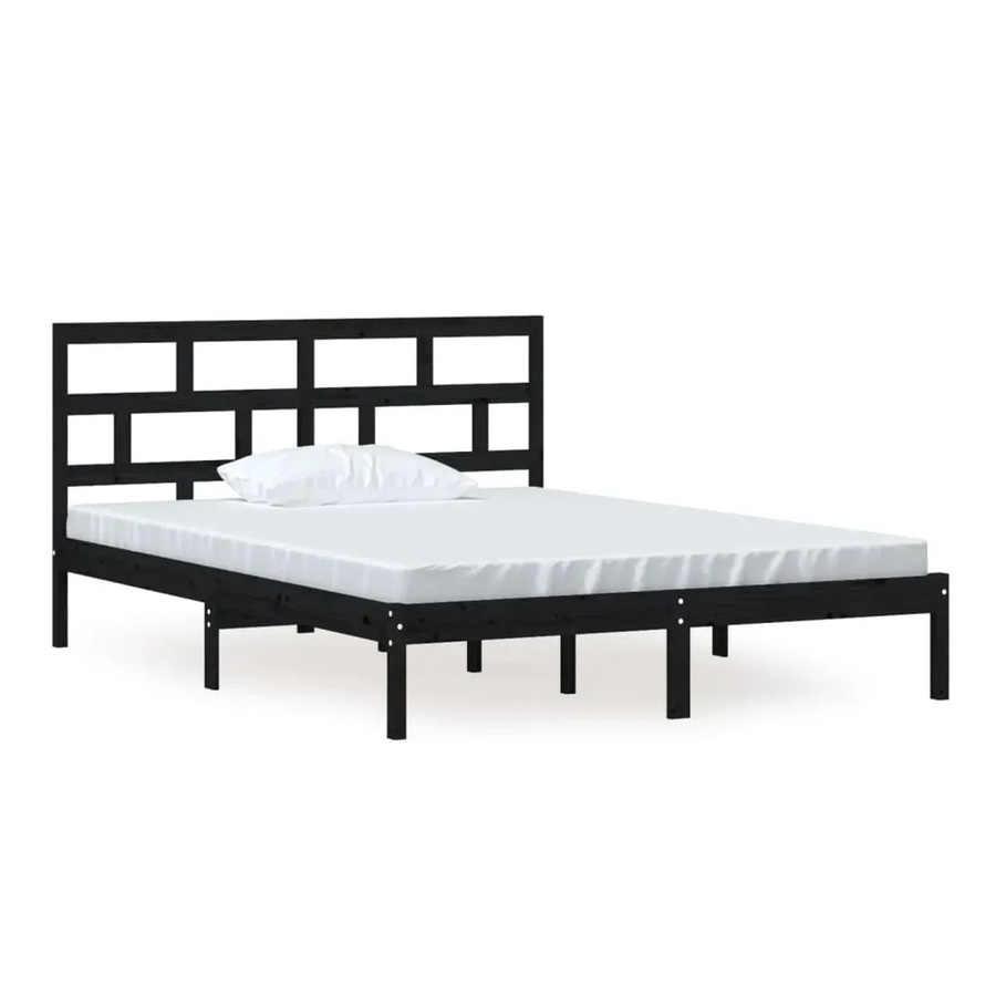 vidaXL Massivholzbett aus Kiefernholz in Schwarz, Modernes Bettgestell für Erwachsene, B/T: 150 x 200 cm - Bild 2