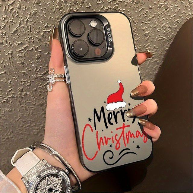 Apple iPhone Handyhülle mit Weihnachtsmütze-Muster aus galvanisiertem Laser-TPU in Schwarz, passend für iPhone 17 bis iPhone 7/8 Modelle - Bild 1