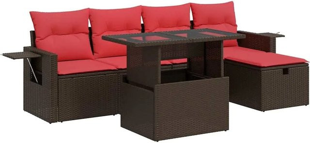 vidaXL 6-teilige Garten-Sofagarnitur aus braunem Poly-Rattan mit Kissen aus Polyester und pulverbeschichtetem Stahl - Bild 1