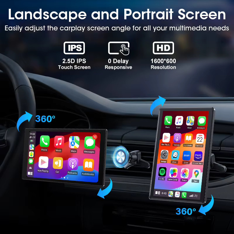 Jansite Tragbarer Carplay Bildschirm mit Bluetooth und GPS, Kabelloses Android Auto Autoradio in Schwarz mit magnetischer Halterung und drehbarem Display - Bild 6