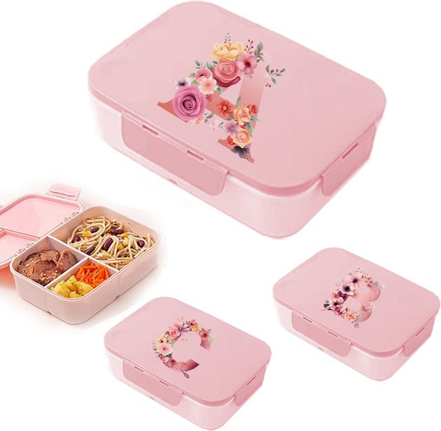 Wasserdichte Bento-Box Lunchbox mit Besteck und rosa Rosenmuster in Pink - Bild 1