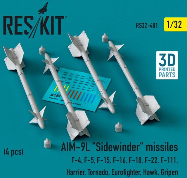 ResKit Models AIM-9L Sidewinder missiles, 4-teiliges Set, 3D Printed - Bild 1