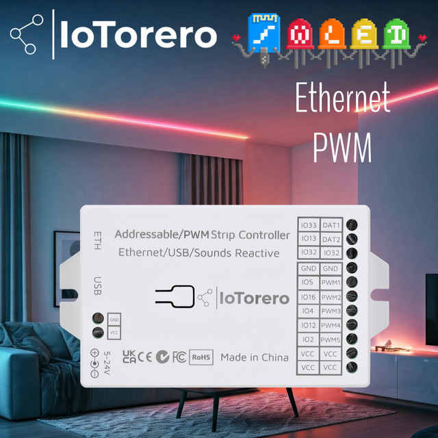 IoTorero WLED Ethernet ESP32 Controller für adressierbare und PWM-LED-Streifen, kompatibel mit Home Assistant, Farbe: Weiß - Bild 1