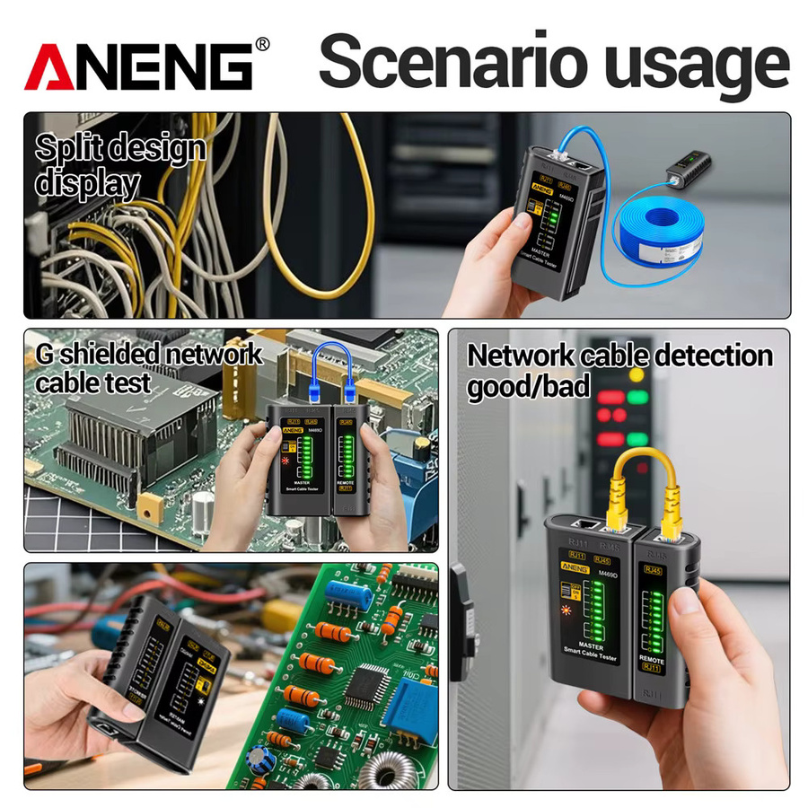 ANENG M469D Kabeltester für RJ45 RJ11 RJ12 CAT5 UTP LAN-Netzwerkwerkzeug in Schwarz - Bild 5
