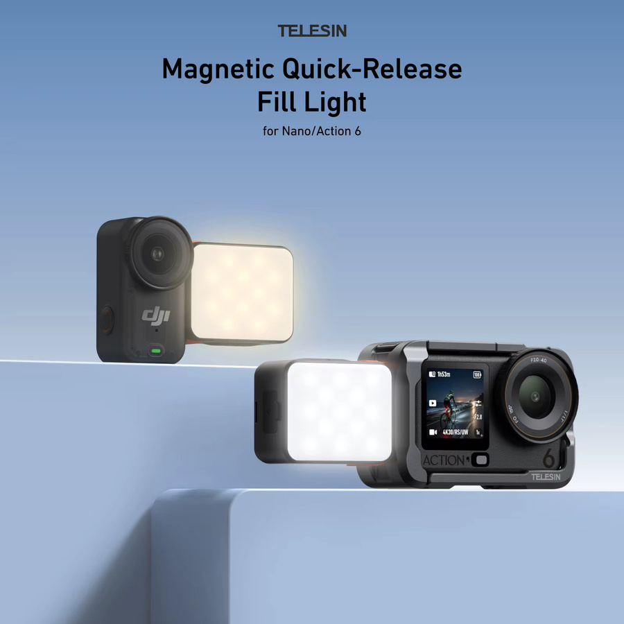TELESIN Magnetisches Schnellwechsel-Fülllicht Mini Wasserdichtes Selfie-Licht in Schwarz für DJI OSMO Action 6 und DJI Nano Mini - Bild 2
