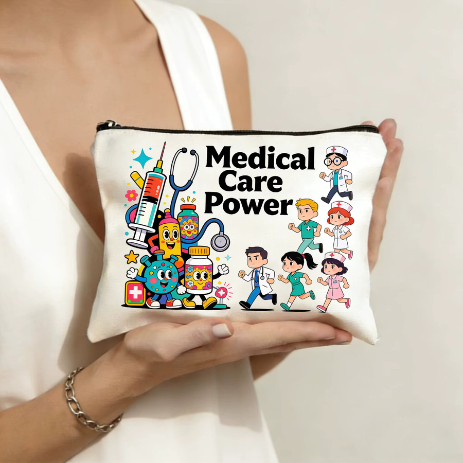 Multifunktionale Leinwand Tasche mit Arzt und Krankenschwester Motiv in Weiß für deine Essentials mit großer Kapazität - Bild 2
