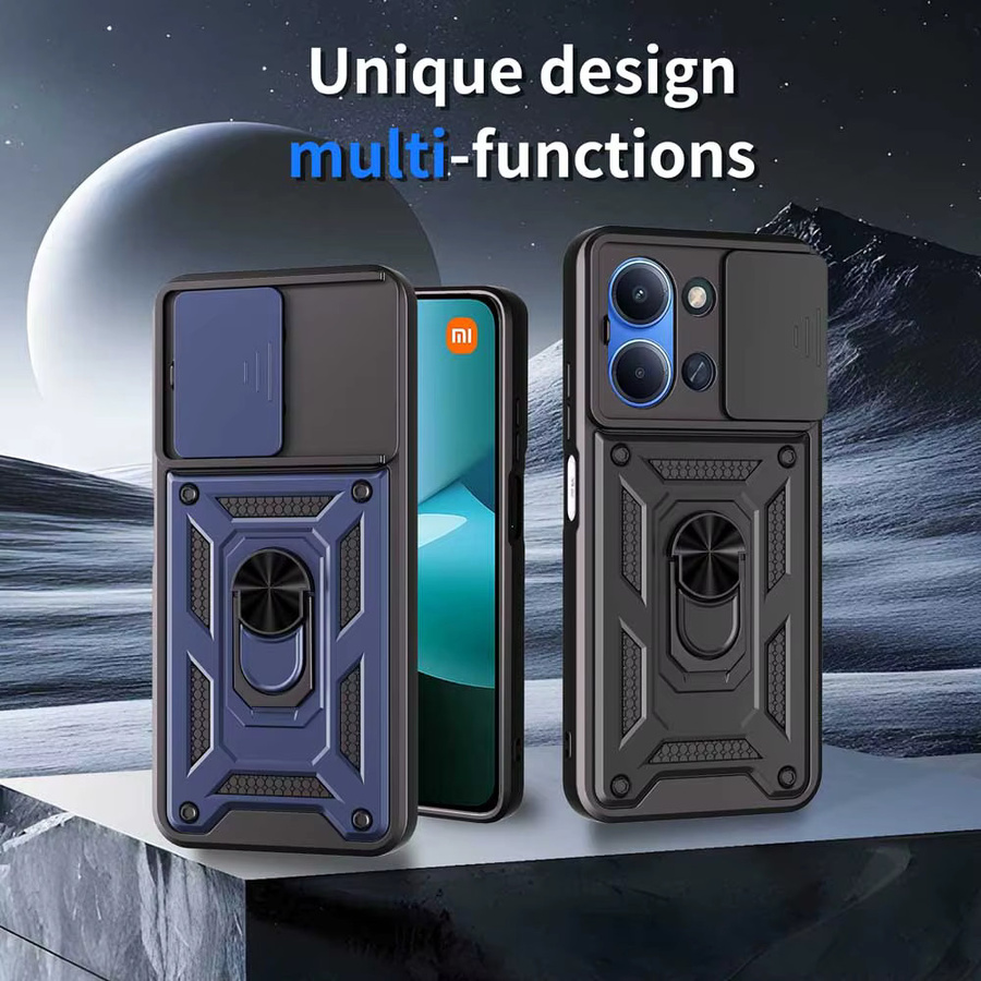 Stoßfeste Rüstung-Schutzhülle für Xiaomi Mi POCO C85 mit Kameraobjektiv-Schutz und Auto-Halterung in Schwarz - Bild 5