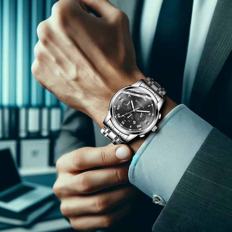 CAROTIF Armbanduhr Quarz, Edelstahl, Schwarz, Silber, Herren - Bild 5