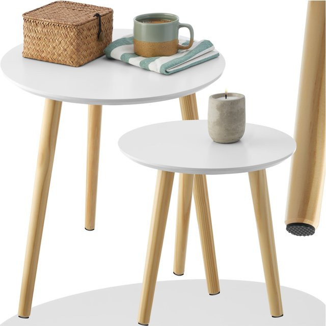 tectake 2er Set Beistelltisch im Skandi-Style mit MDF-Platte und Pinienholzbeinen, Braun/Weiß, B/T/H: 45 x 45 x 50,5 cm - Bild 1