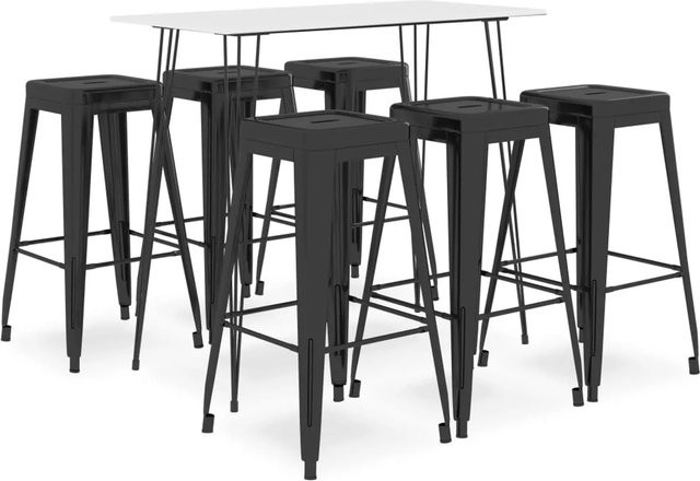 vidaXL 7-tlg. Bar-Set in Weiß und Schwarz, modernes Design aus MDF und Metall - Bild 1