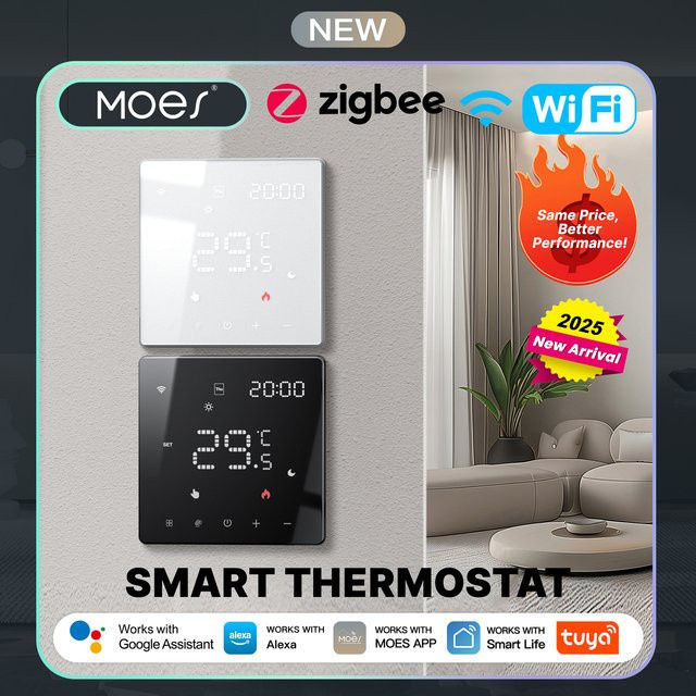 MOES Smart Thermostat Tuya WiFi/ZigBee Temperaturregler für Wasser-, Gas- und Elektroheizungen mit Glasoberfläche, kompatibel mit Alexa und Google Home - Bild 1