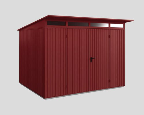 Hörmann Gerätehaus Trend mit Pultdach und Doppeltür in Purpurrot mit Aluminium-Bodenrahmen, B/H/T: 302,8 x 232,3 x 238 cm - Bild 2