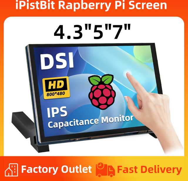 IPistBit IPS Kapazitiver Touchscreen LCD-Monitor für Raspberry Pi, 4,3 Zoll, Schwarz, 800x480 Auflösung - Bild 1