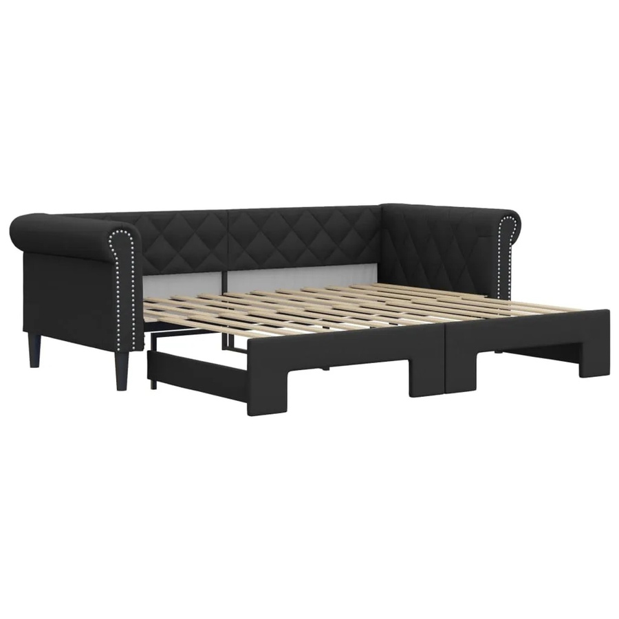 vidaXL Ausziehbares Tagesbett in Schwarz aus Kunstleder für Schlafzimmer und Wohnzimmer, B/T/H: 90 x 200 cm - Bild 2