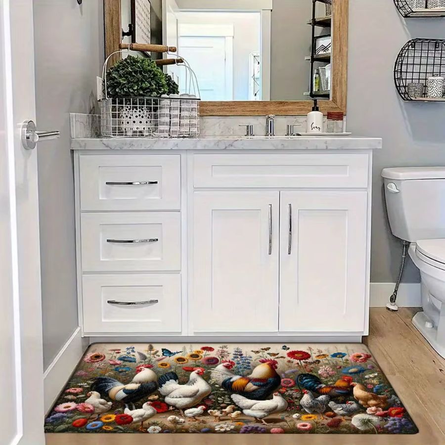 VIKAMA Druckteppich aus Flanell mit Hahn-Blumendruck für Küche, Badezimmer und Wohnzimmer - Bild 2