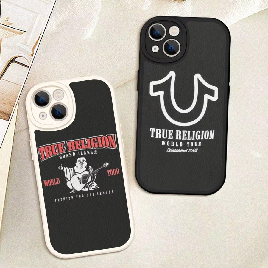 Religion Denim T-True R Handyhülle aus hartem Leder für iPhone 14 13 16 Mini 15 14 11 12 Pro Max Plus in Blau und Schwarz - Bild 5