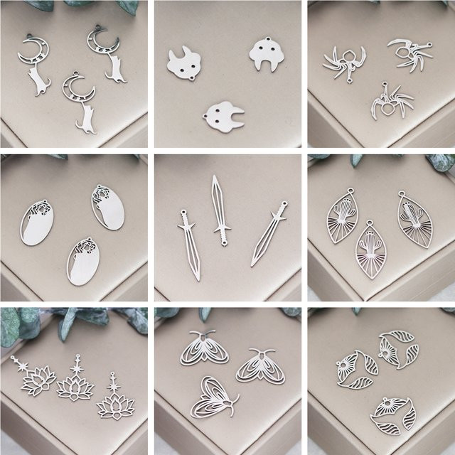 Charms Katze Motte Lotusblume Kaktus, Edelstahl, Silber, Unisex - Bild 1