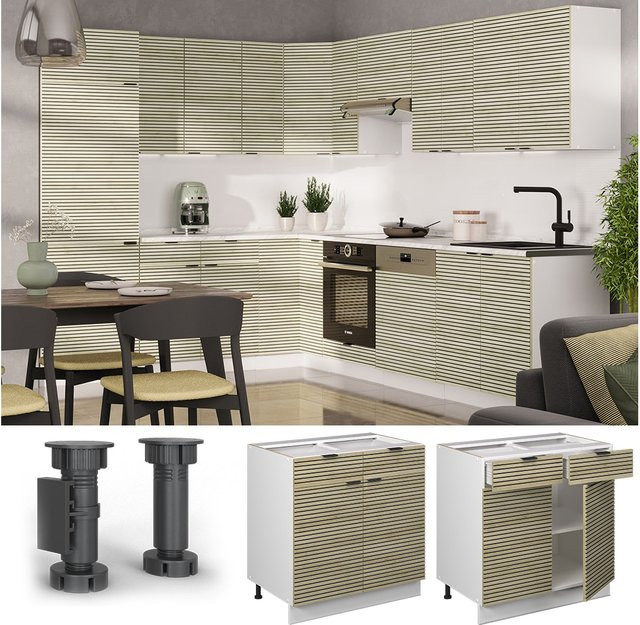 Vicco Schubunterschrank Fame-Line Weiß Eiche mit Arbeitsplatte Breite: 80 cm - Bild 1