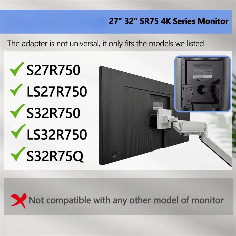 VESA-Adapterhalterung zur Wandmontage für Samsung Space Monitor 27 Zoll und 32 Zoll SR75 LS27R750 S27R750 S32R750 S32R75Q - Bild 2