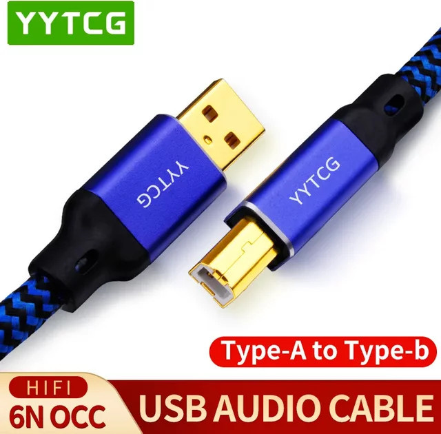 YYTCG USB DAC Kabel 6N OCC vergoldet und abgeschirmt, Typ A zu B oder C, Farbe Blau - Bild 1